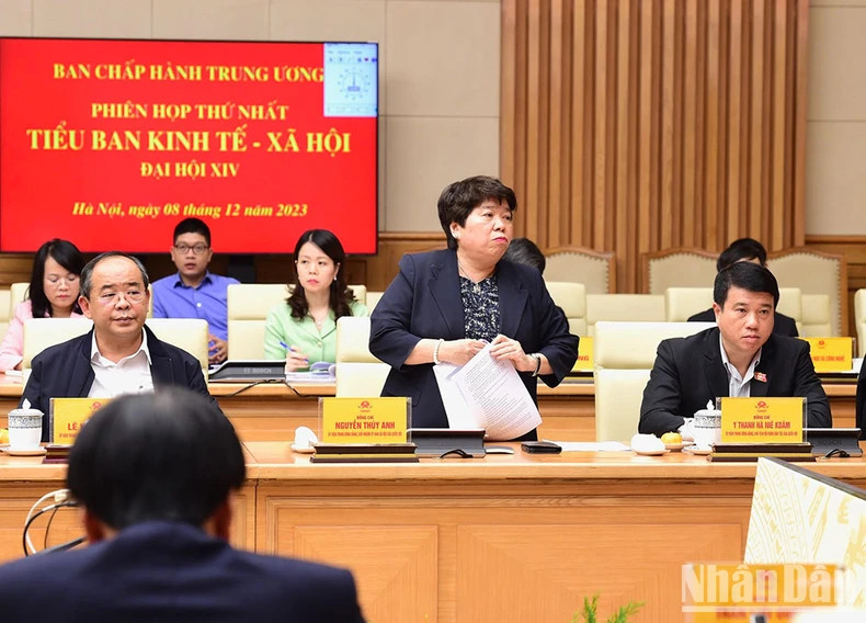 国会社会委员会主任阮翠英作报告。 国会社会委员会主任阮翠英作报告。