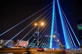 胡志明市夜幕降临时展现出的活力与现代风貌。（成达 摄）