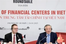 越南政府常务副总理阮和平同欧洲央行（ECB）出席越南金融中心建设座谈会。（图片来源：越通社）