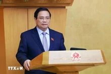 范明正总理在政府4月份例行会议上发表讲话。（图片来源：越通社）