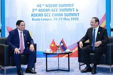 越南政府总理范明正会见老挝总理宋赛·西潘敦。（图片来源：越通社）