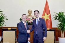越南外交部副部长杜雄越与肖恩·小野·科塔罗现实握手。