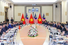 越南政府总理范明正与马来西亚总理安瓦尔·易卜拉欣举行会谈。