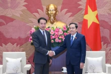 越南国会主席陈青敏会见中国驻越大使何炜。
