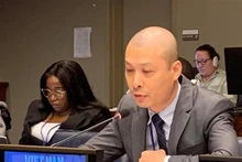 越南常驻联合国公使衔参赞兼任代表团副团长阮黄原在会议上发表讲话。（图片来源：越通社）