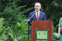 越南驻德国大使武光明在中心落成仪式上发表讲话。（图片来源：越通社）
