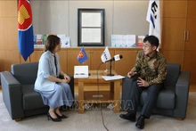 东盟与东亚经济研究所所长渡边哲也接受采访。（图片来源：越通社）
