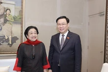 越南国会主席王廷惠会见印度尼西亚民主斗争党主席梅加瓦蒂·苏加诺普特丽。