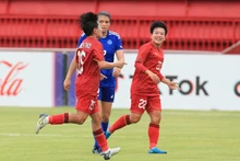 碧垂强点打门成功，为越南女队扳平比分1-1。