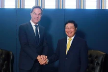 范平明副总理与荷兰首相马克·吕特握手。