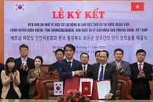 河江省与韩国忠清北道报恩郡在河江省签署了季节性劳务输出的合作协议。（图片来源：越通社）