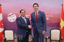 越南政府总理范明正会见加拿大总理贾斯汀·杜鲁多。（图片来源：越通社）