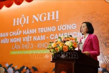 越柬友好协会主席阮氏清女士在会上发表讲话。（图片来源：越通社）