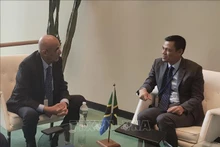 越南常驻联合国代表团团长邓黄江大使会见坦桑尼亚议会副议长穆萨·祖古。