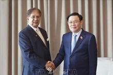 越南国会主席王廷惠会见孟加拉国与越南友好协会主席莫彬·乔杜里。（图片来源：越通社）