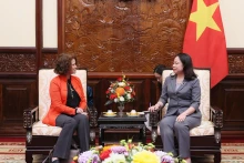 越南国家代主席会见世界银行驻越南首席代表卡罗琳•特克。