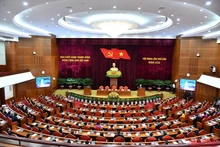 ，越共第十三届中央委员会第六次全体会议场景。（登科 摄）