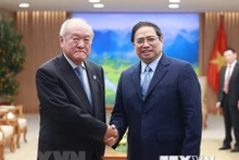 越南政府总理范明政会见日本财务大臣铃木俊一。（图片来源：越通社）