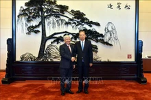 越南祖国阵线中央委员会主席杜文战和中国全国人大常委会委员长赵乐际。