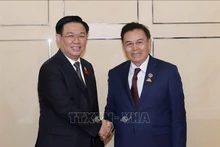 越南国会主席王廷惠会见老挝国会主席赛宋蓬·丰威汉。（图片来源：越通社）