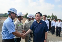 越南国会主席王廷惠实地考察边和-头顿高速公路建设项目。