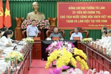 越南国家主席苏林在茶荣省调研。（图片来源：越通社）