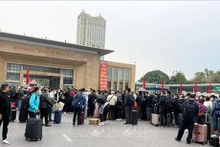 1月8日上午7时，数百名中国人已来到广宁省芒街国际口岸等候办理出境手续，回家过年。（图片来源：越通社）