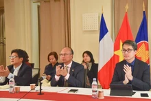 越南驻法国大使丁全胜（中）出席日前召开的越南驻外大使和代表机构首席代表在线会议。