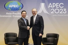 越南国家主席武文赏会见澳大利亚总理安东尼·阿尔巴尼斯。