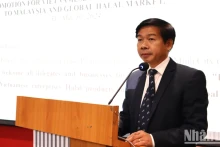 胡志明市贸易投资促进中心副经理陶明正在研讨会上发表讲话。