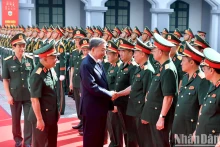 越共中央总书记、国家主席苏林和越南国防部第二总局干部。
