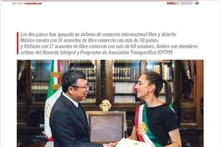 《Voces Del Periodista》报刊登越南驻墨西哥大使阮文海和墨西哥总统克劳迪娅·辛鲍姆·帕尔多的图片。（图片来源：越通社）