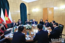 越南政府总理范明正与波兰总理唐纳德·图斯克举行会谈。