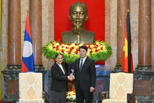越南国家主席梁强会见老挝人民革命党中央政治局委员、老挝国家副主席巴妮·雅陶都。