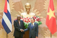 越南国会主席陈青敏与古巴全国人民政权代表大会主席埃斯特万·拉索·埃尔南德斯。