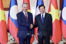 越南国家主席苏林同老挝人民革命党中央总书记、老挝国家主席通伦·西苏里。