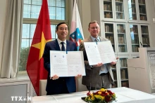 岘港市领导与图林根州领导签署合作备忘录。（图片来源：越通社）