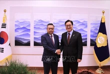 河内市人民委员会主席陈士青会见韩国国会议长禹元植。（图片来源：越通社）