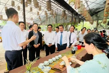 各位代表在活动上听取关于茶文化的信息。
