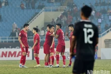 越南球员在比赛结束时欢欣鼓舞。