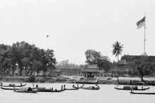 临时革命政府的旗帜在顺化市旗杆上飘扬。（图片来源：林鸿峰/越通社）