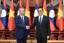 越南国家主席苏林会见老挝总理宋赛·西潘敦。（图片来源：dangcongsan.vn）