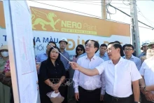 越共中央宣教与民运部代表团视察宁顺核电站一号项目（顺南县福定乡）与二号项目（宁海县永海乡）选址现场。（图片来源：越通社）