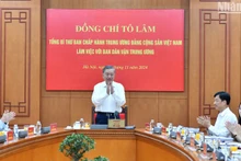 越共中央总书记苏林同中央民运部举行工作会议。