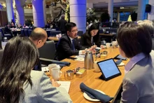 越南工贸部部长阮鸿延会见与新加坡副总理兼贸工部长颜金勇。