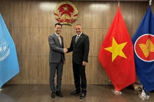 新任古巴驻联合国代表团团长埃内斯托·索伯龙·古兹曼和越南驻联合国代表团团长邓黄江大使。
