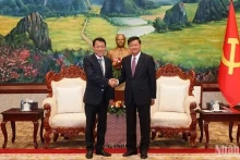 老挝人民革命党中央总书记、国家主席通伦·西苏里会见越南公安部部长梁三光上将。