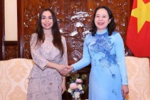 国家副主席武氏映春会见盖达尔·阿利耶夫基金会副主席莱拉·阿利耶娃。