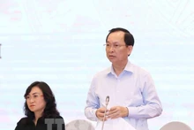 越南国家银行副行长陶明秀在新闻发布会上回答记者的提问。（图片来源：越通社）