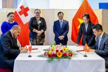 越南与汤加建立外交关系的联合公报签订仪式。（图片来源：VGP）